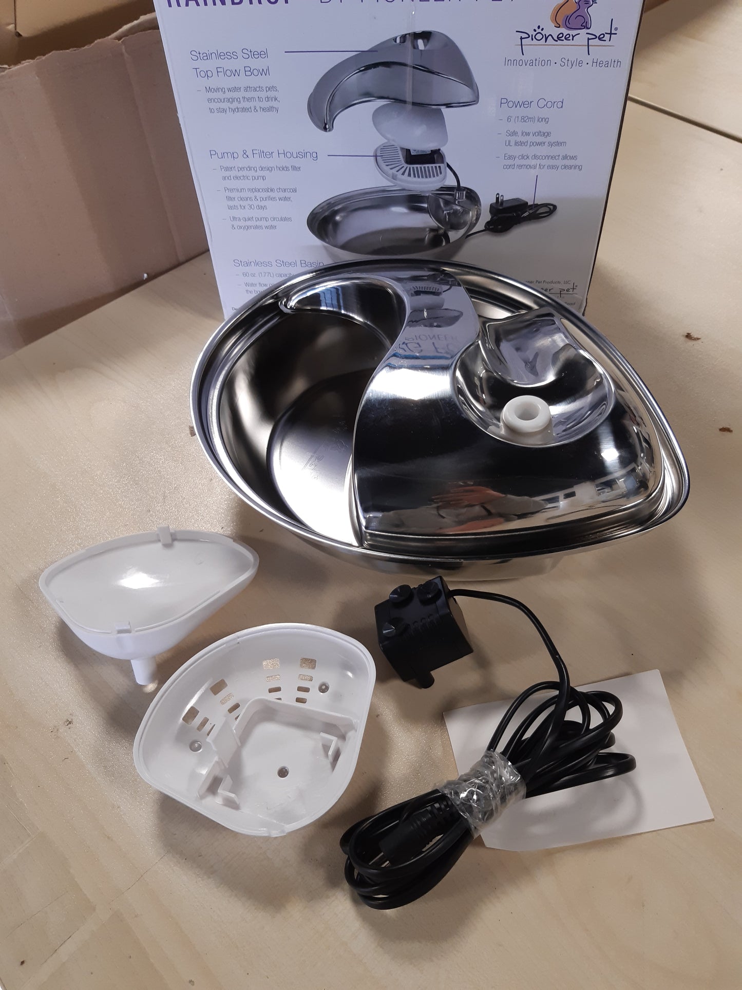 235024 - Pioneer Shatërvan uji për kafshë shtëpiake, çelik inox, dizajn pikash shiu