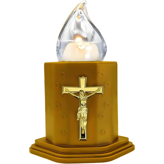 236632 - QIRINJ LED me Rreze të Ngrohta, për varreza dhe kisha, funksionojnë me bateri, efekt flake, rezistent ndaj shiut, kohë djegie 210 ditë, ngjyra GOLD