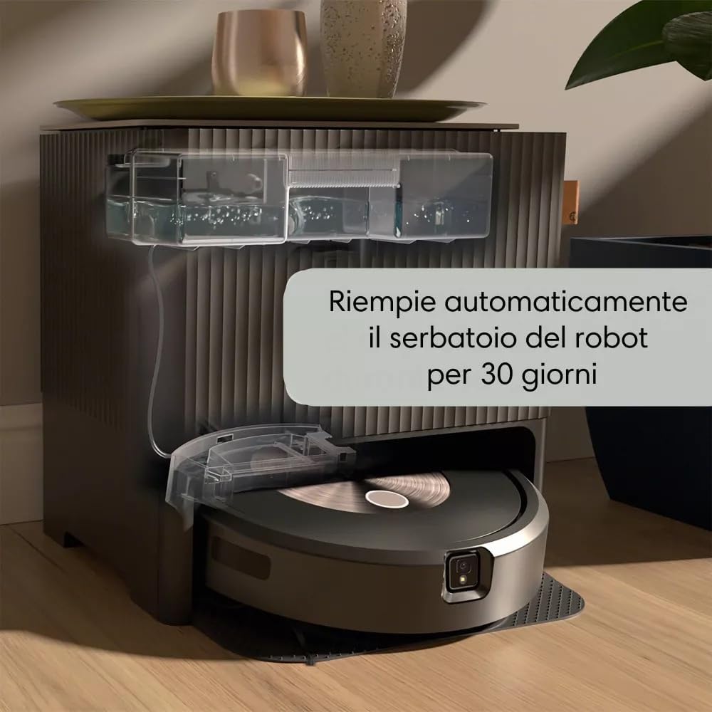 94010 - iROBOT Roomba Combo j9+, Robot Fshesë me Korrent dhe Fshesë Dyshemeje, Bazë e Vetëzbraktisjes dhe Ujitjes, Ngritëse Fshesë, Teknologjia SmartScrub, Hartëzim, Wi-Fi, Zbulim Pengesash, Përdorim me Aplikacion dhe Asistent Zëri, Ngjyra Bronz