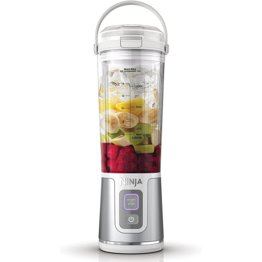 166758 - NINJA Blender Portativ Blast BC151EUWH, 530 ml, Me Kapak dhe Grykë Derdhjeje me Mbrojtje nga Rrjedhjet, Pa Tel, I Rikarikueshëm, Për Smoothie dhe Përzierje Frutash dhe Akullit, Ngjyra e Bardhë