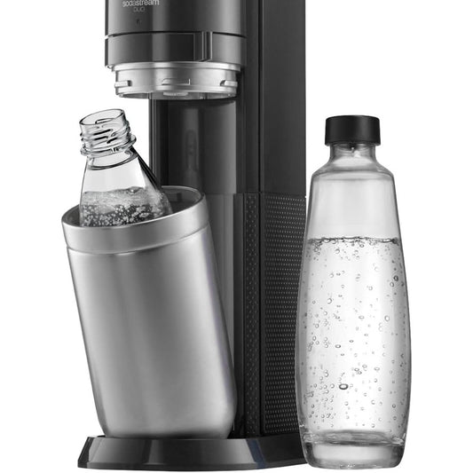75115 - SODASTREAM Duo Karbonator pa Cilindër CO2, me 1 Shishe Qelqi dhe 2 Shishe Plastike, i Sigurt për Lavatriçe, Dimensionet: 19.1x36.6x44.5cm, Ngjyra: Titanium