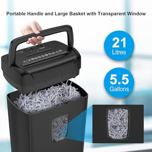 14380 - Bonsaii – Grirëse Letre për Zyrë dhe Shtëpi, 12 fletë Cross-Cut, gris kartela bankare/CD/kapëse/zimba, me dorezë portative dhe kosh 23 litra, Siguri e lartë P4, Ngjyrë e zezë (C243-A NEW).