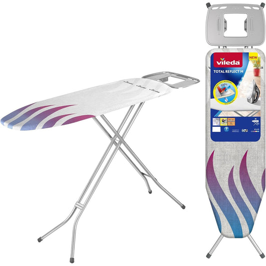 170128 - VILEDA Total Reflect M, Dërrasë Hekurosjeje 120x38 cm me Teknologji Reflektimi të Nxehtësisë dhe Avullit, Lartësi e Rregullueshme 76-96 cm
