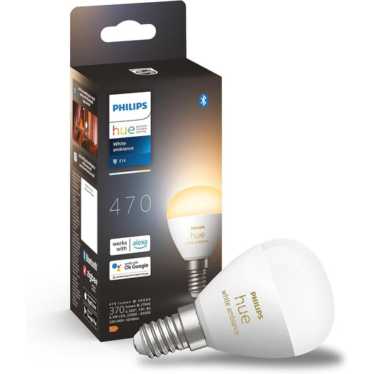 235747 - PHILIPS Llamba Hue Globe Pako me 1 - E14 - Ndriçim LED - Llambë Inteligjente - Dritë e Bardhë nga e Ngrohta në të Ftohtë - Me Errësim - Bluetooth ose Hue Bridge - Funksionon me Alexa dhe Google Home