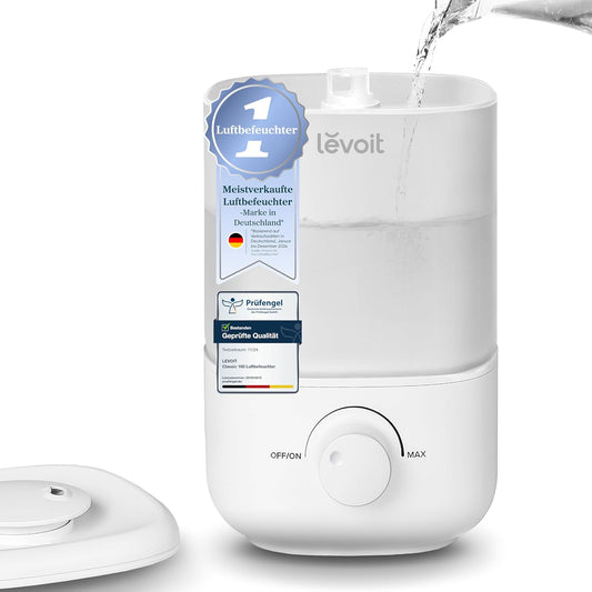 166817 - LEVOIT Lagështues Ajri me Mbushje nga Lart, 23dB Ultra i Qetë, deri në 25 Orë, Lagështues 360° Rrotullus për Dhomën e Gjumit, Fëmijë, Bimë, Mbyllje Automatike, Kapacitet 2.5L, i Bardhë