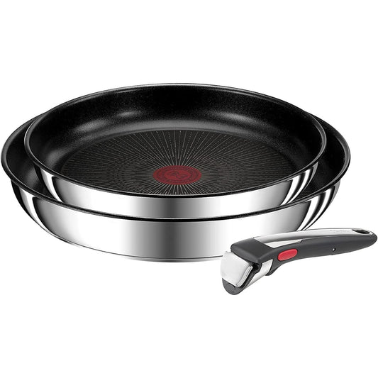 234939 - TEFAL - Set me 2 tiganë Ingenio 24/28 cm + dorezë e lëvizshme, e pajtueshme me induksion, çelik inox, shtresë jo ngjitëse, e sigurt për lavastovilje, e prodhuar në Francë