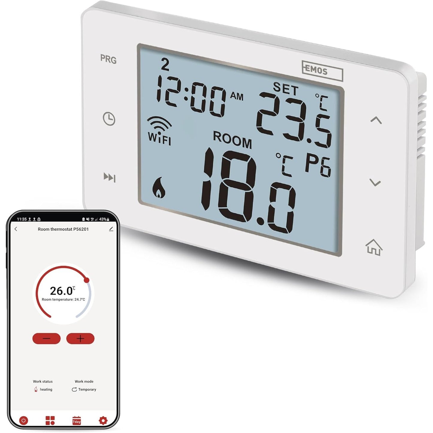 170109 - EMOS GoSmart - Termostat i zgjuar për dhomë, me aplikacion, WiFi, IP kompatibël me sistemet e ngrohjes dhe ftohjes, kursim energjie, kompatibël me Tuya, Google Assistant dhe Alexa, ngjyra e bardhë