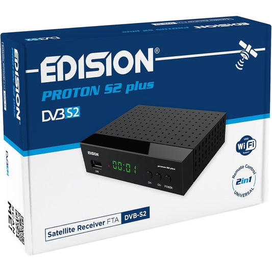 53633 - EDISION PROTON S2 - Marrës HD Satelitor DVB-S2, Mbështetje Unicable, WiFi dhe LAN, Porte HDMI, SCART, SPDIF dhe USB, Lexues Kartash, Telekomandë Universale 2 në 1