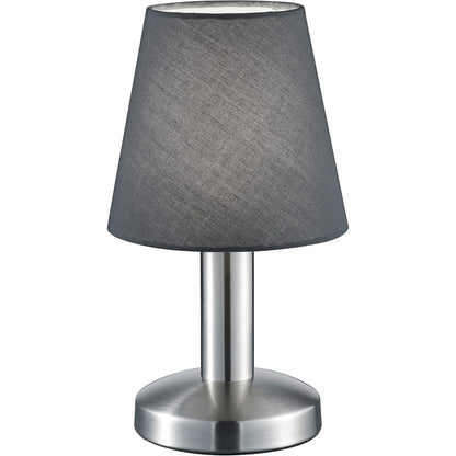 236182 - Llambë tavoline Trio Lighting Mats II 599700142, metal nikeli mat, hije prej pëlhure gri, pa 1 llambë E14, kontroll me prekje