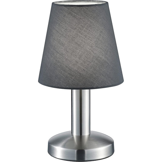 236182 - Llambë tavoline Trio Lighting Mats II 599700142, metal nikeli mat, hije prej pëlhure gri, pa 1 llambë E14, kontroll me prekje